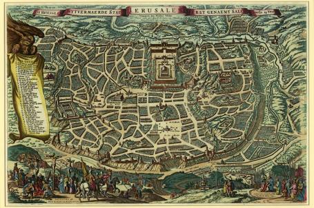 منظراً علوياً خيالياً مفصلاً لمدينة القدس